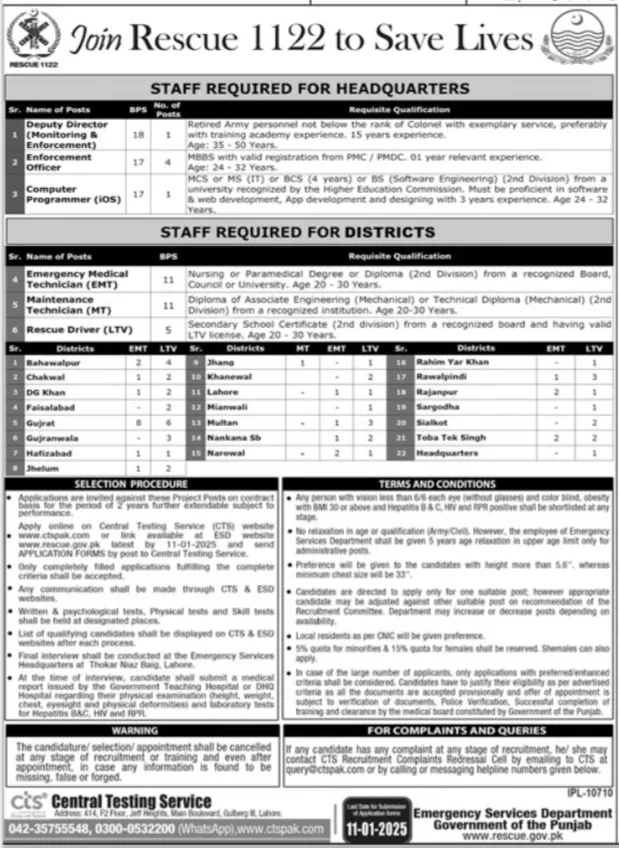 Govt Jobs In Lahore Punjab Pakistan For EMT
