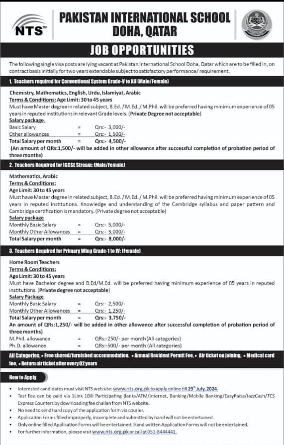 Pakistan International School Doha Qatar Jobs — Check Eligibility