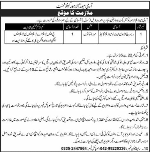 Government Jobs In Lahore Today For Museum Guide