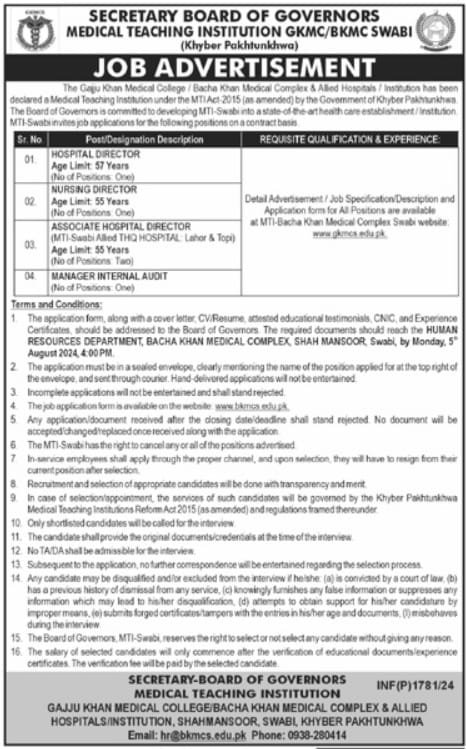 Latest Govt Jobs In KPK Today For Nursing Director