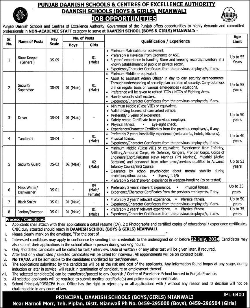 Punjab Daanish Schools Mianwali Jobs