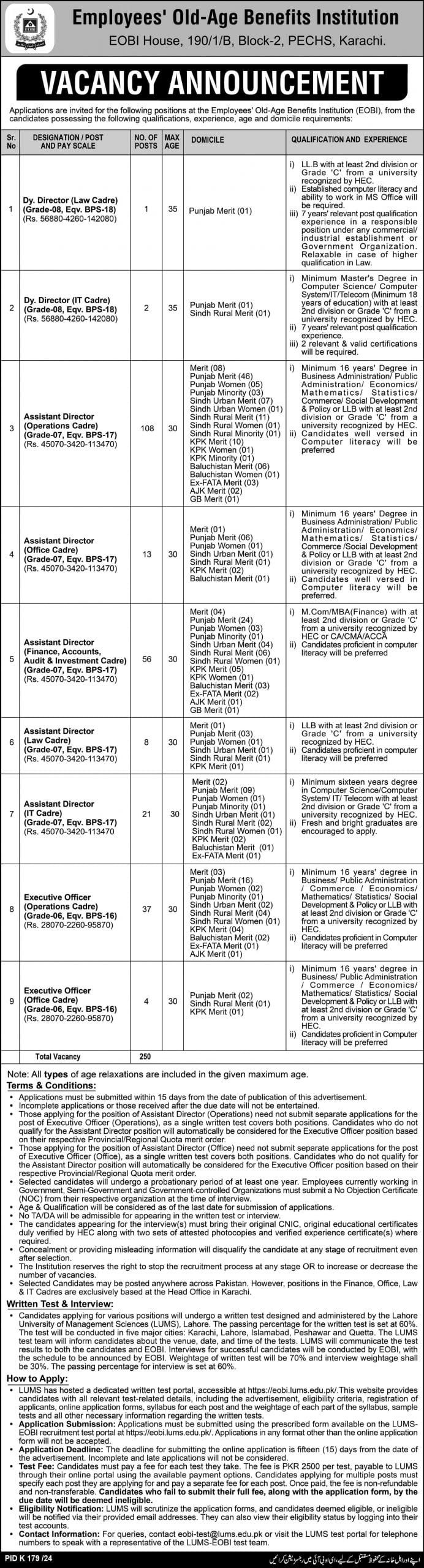 Employees Old Age Benefits Institution Latest Govt Jobs Pakistan