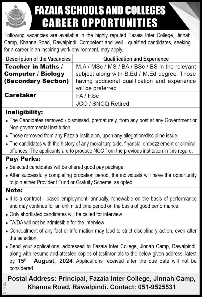 Govt Teaching Jobs In Rawalpindi Punjab Pakistan For Teacher