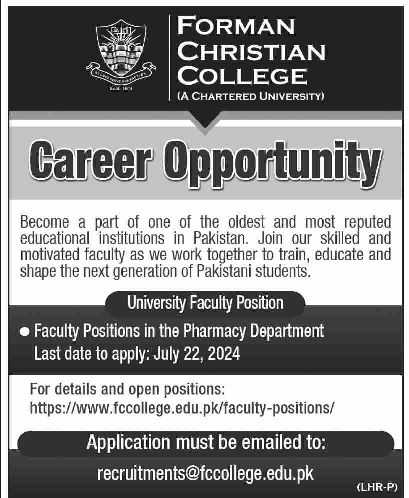 Govt Teaching Jobs In Lahore At Forman Christian College