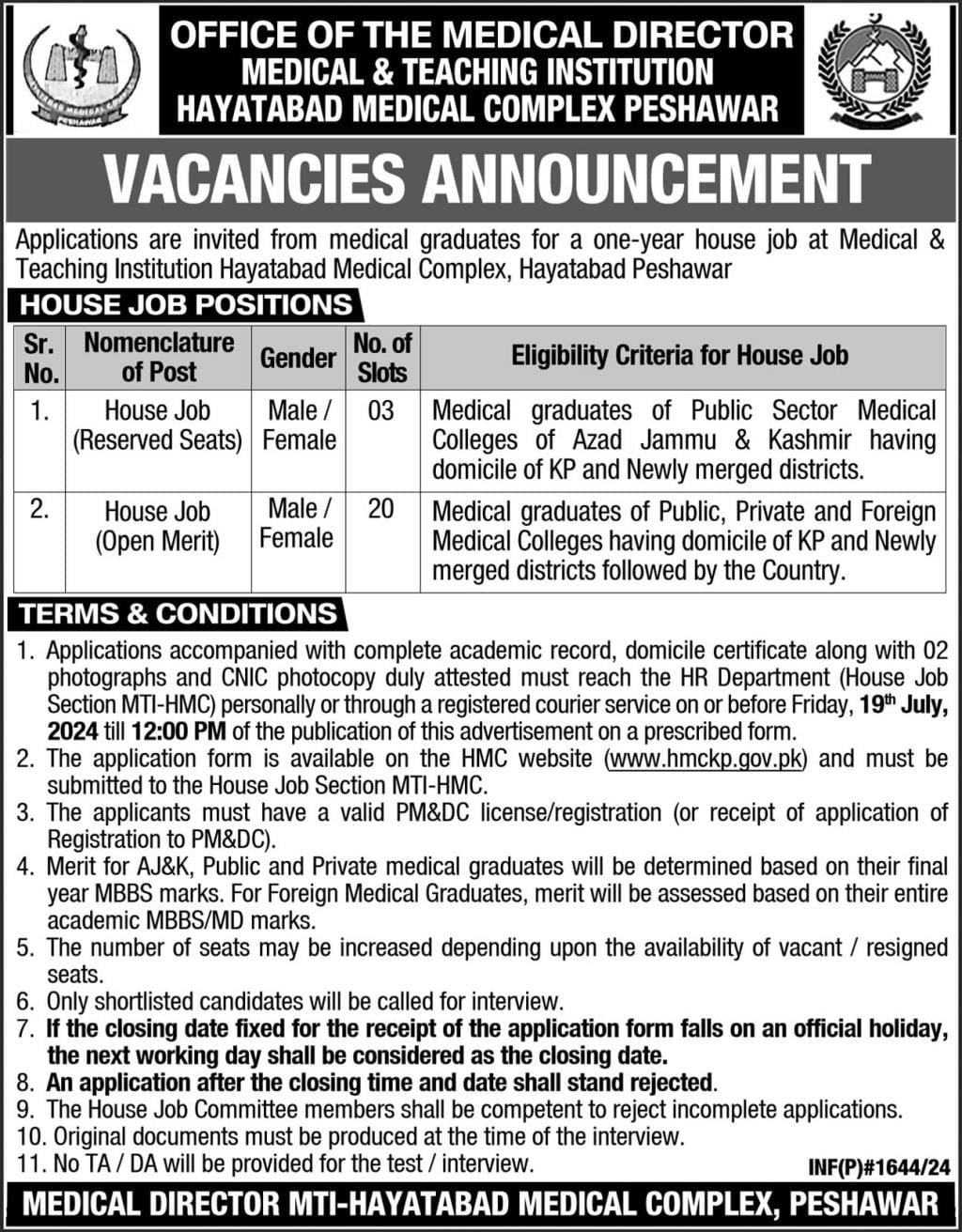 Hayatabad Medical Complex HMC Peshawar Jobs