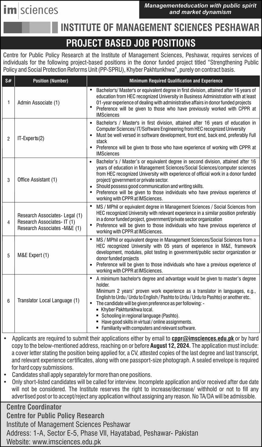 Institute of Management Sciences Jobs