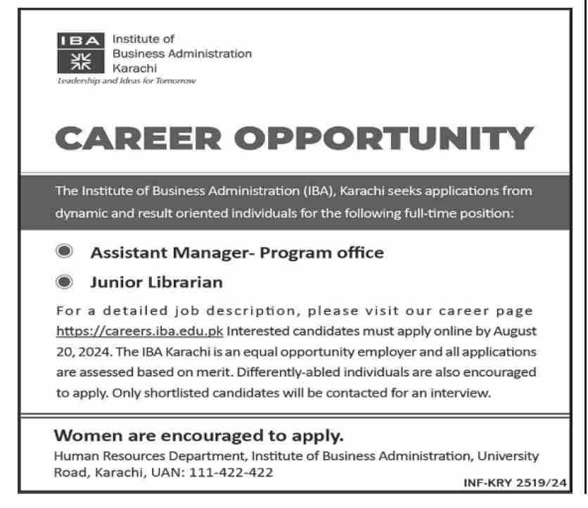 Institute of Business Administration IBA Jobs August 2024