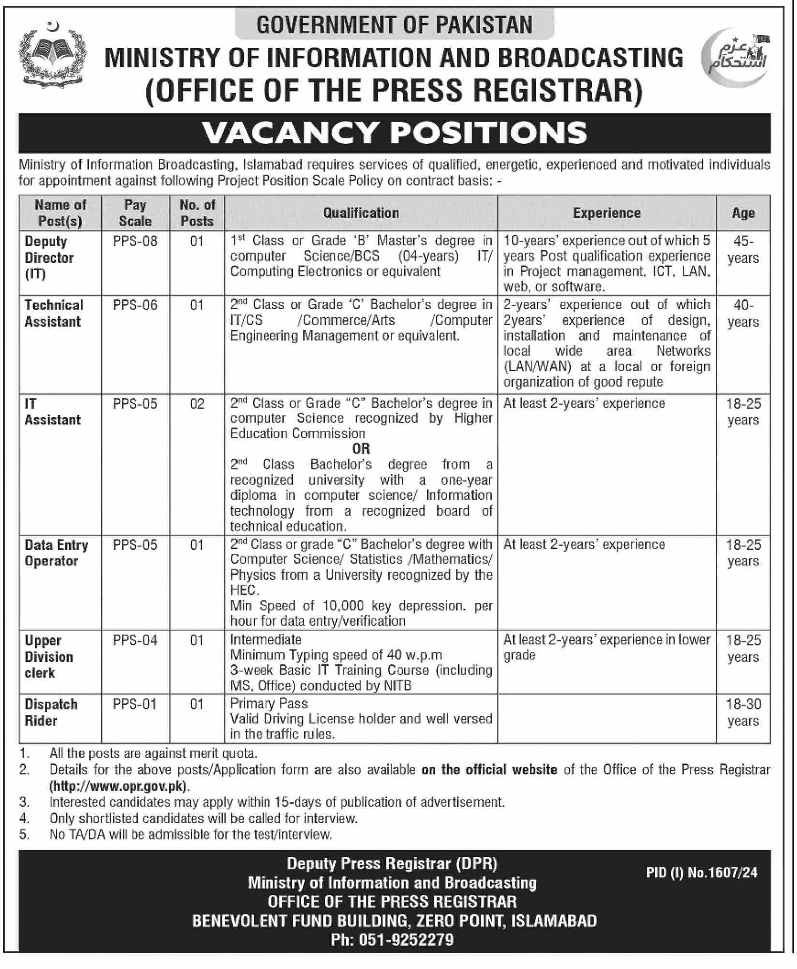 Government Jobs In Pakistan Today For Female For IT Assistant