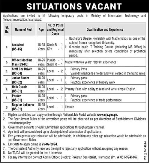 Latest Islamabad Government Jobs At Ministry Of Information
