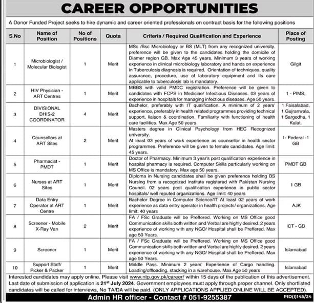 Latest Govt Jobs In Pakistan Today At National TB Control Program