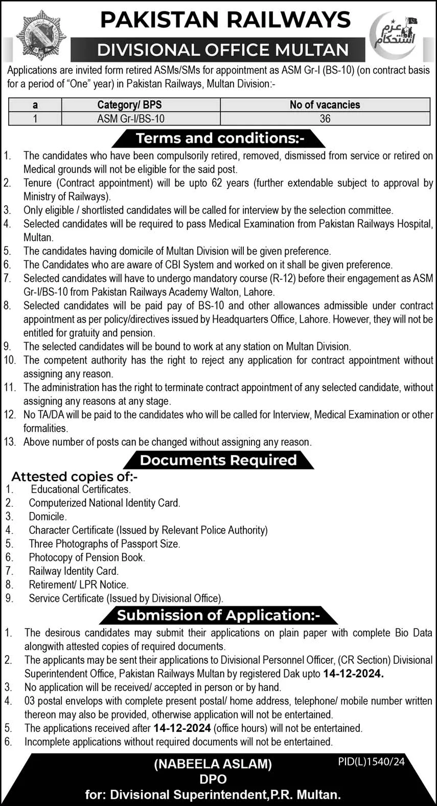 Pakistan Railway Jobs Matric Base Today