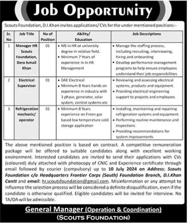 Latest Govt Jobs Dera Ismail Khan Today At Scouts Foundation