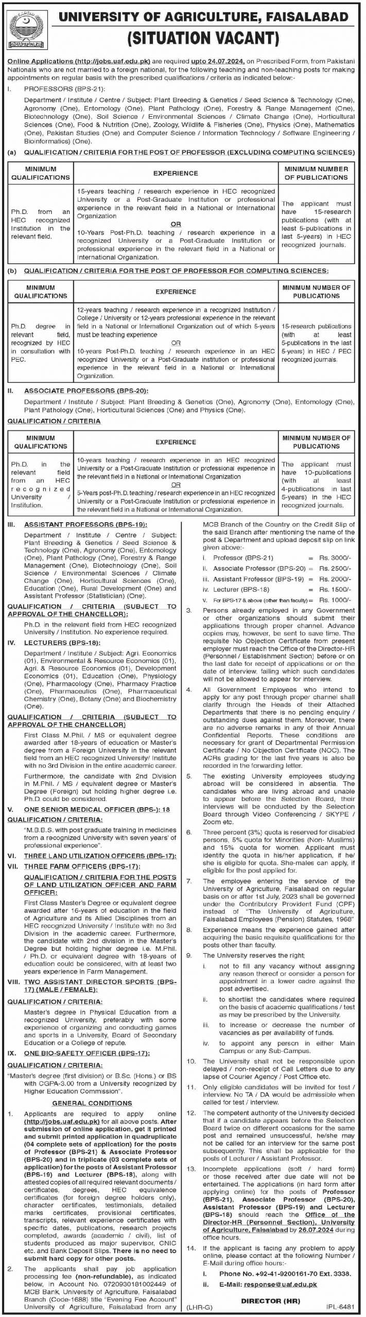 Government Jobs Faisalabad Today At University of Agriculture