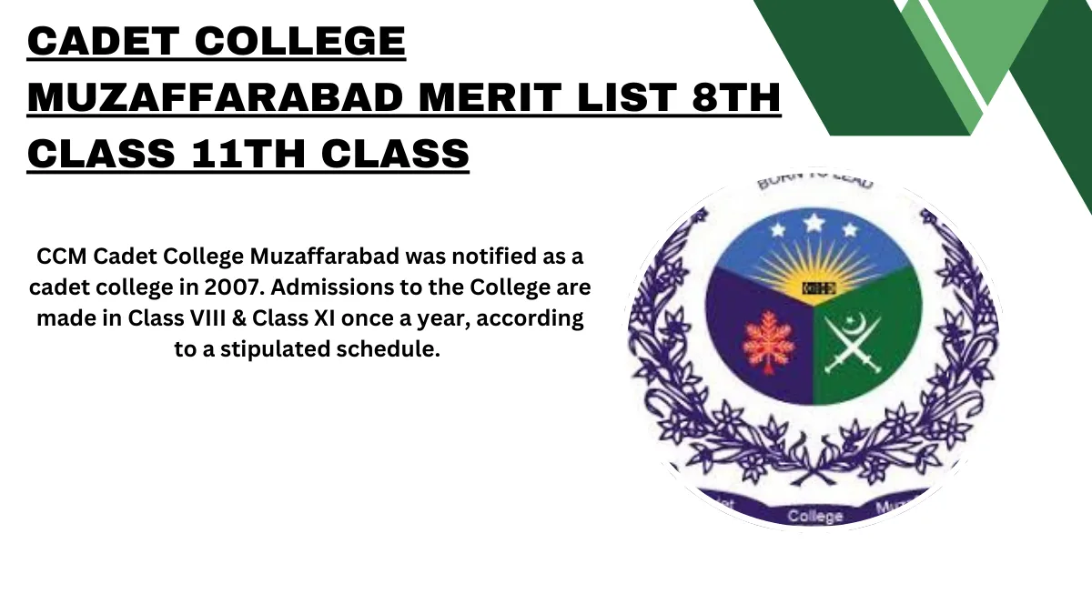 Cadet College Muzaffarabad Merit List 2024 8th Class 11th Class