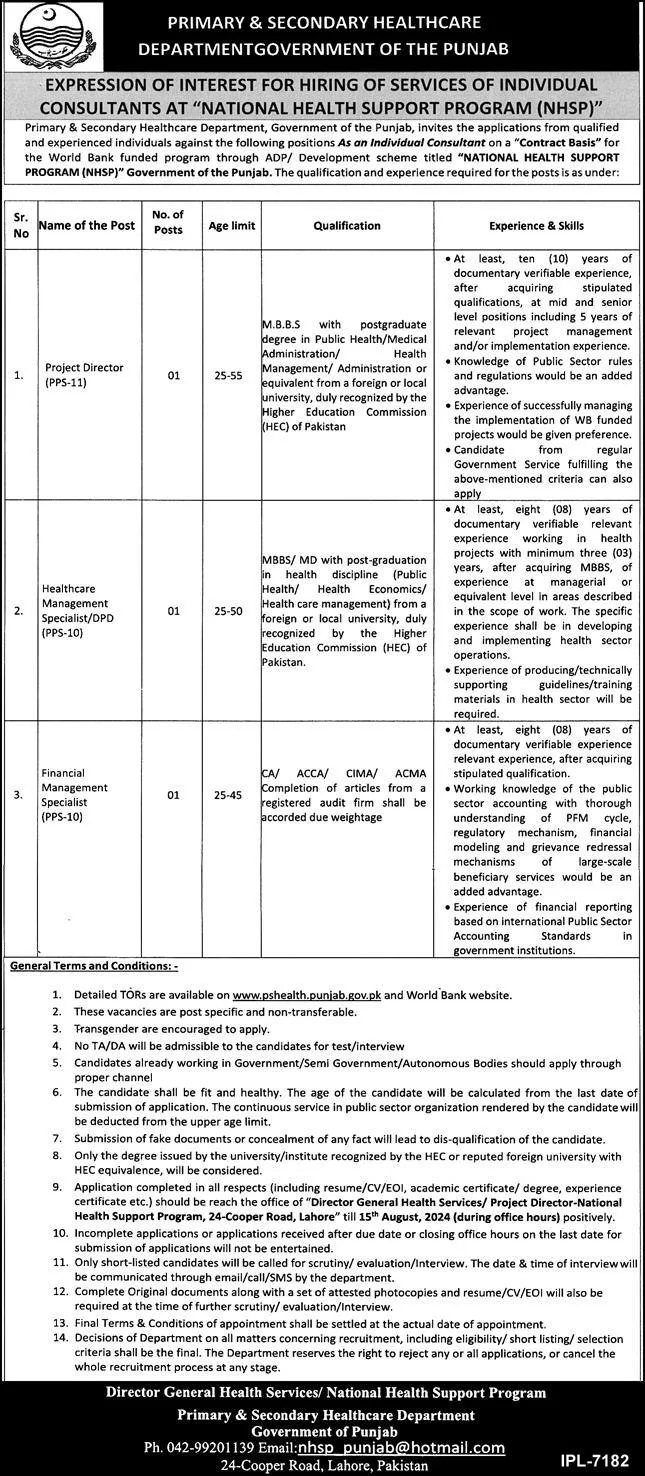 Latest Health Department Jobs For Project Director
