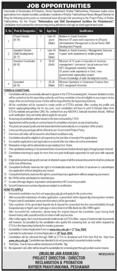 ETEA Jobs 2024 For Accountant