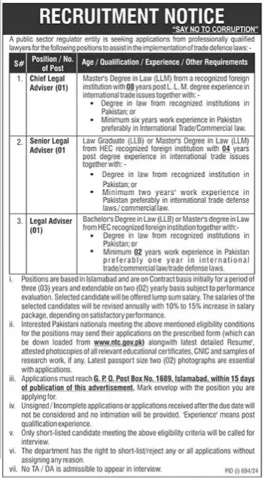 Legal Adviser Government Jobs In Islamabad Today
