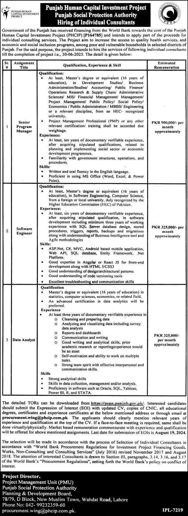 Punjab Social Protection Authority PSPA Jobs