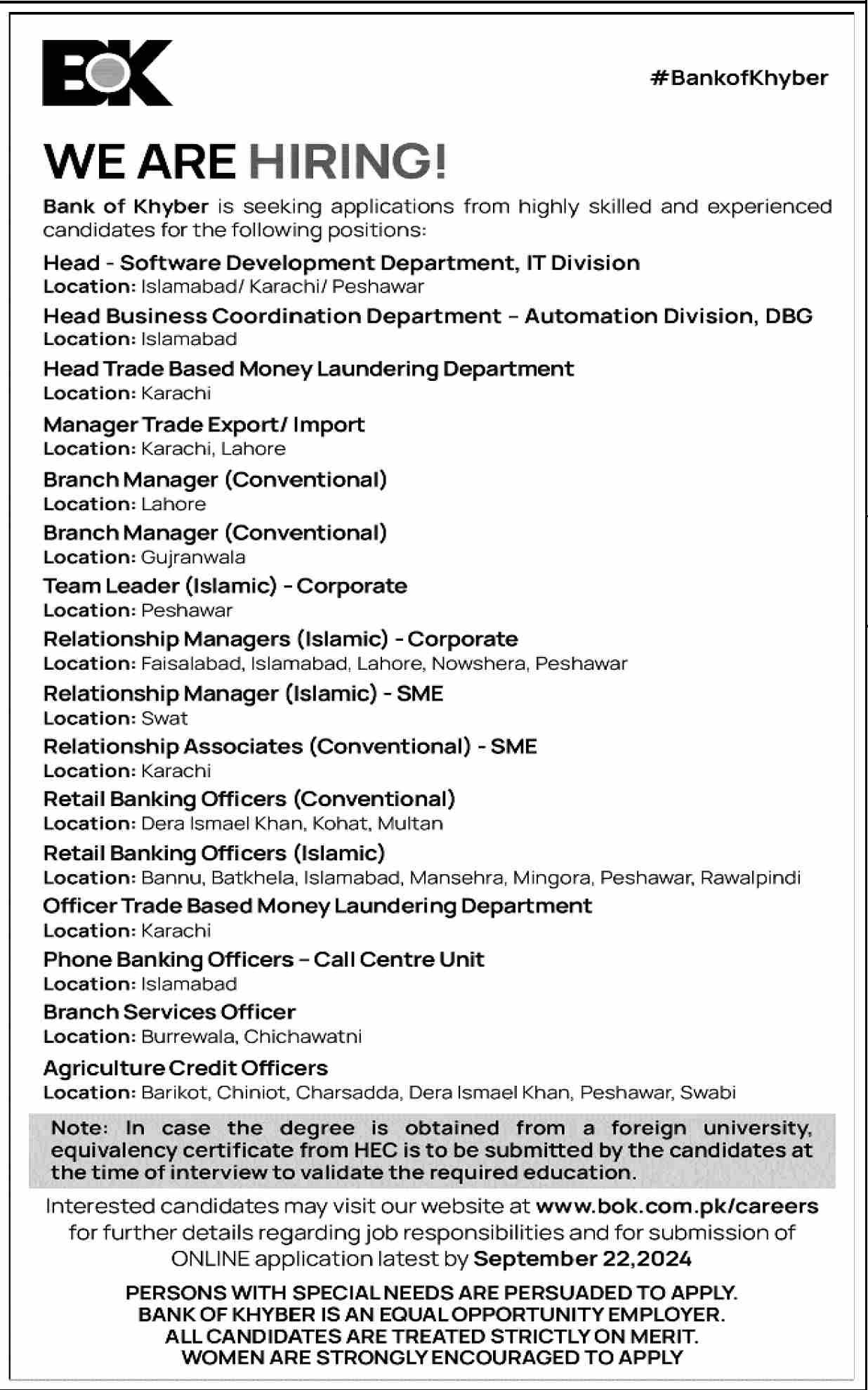 BOK Jobs For Branch Manager