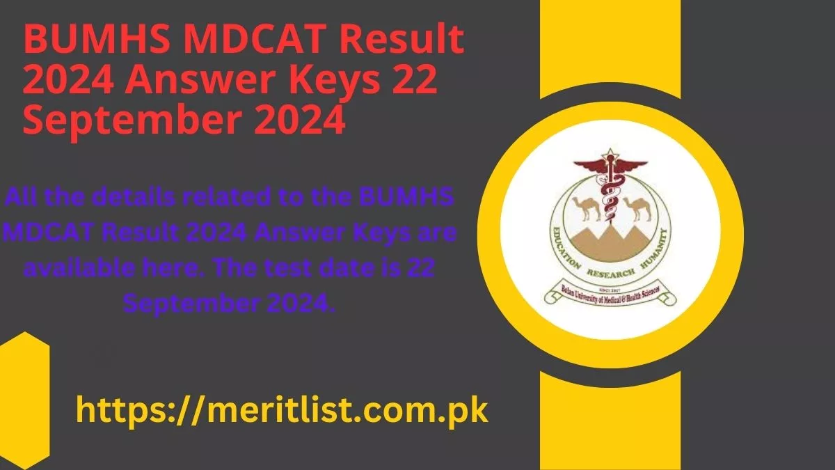 BUMHS MDCAT Result 2024 Answer Keys 22 September 2024