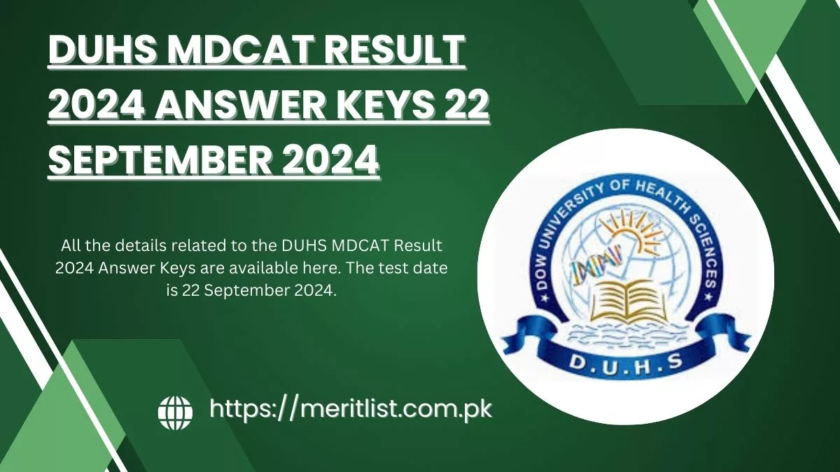 DUHS MDCAT Result 2024 Answer Keys 22 September 2024
