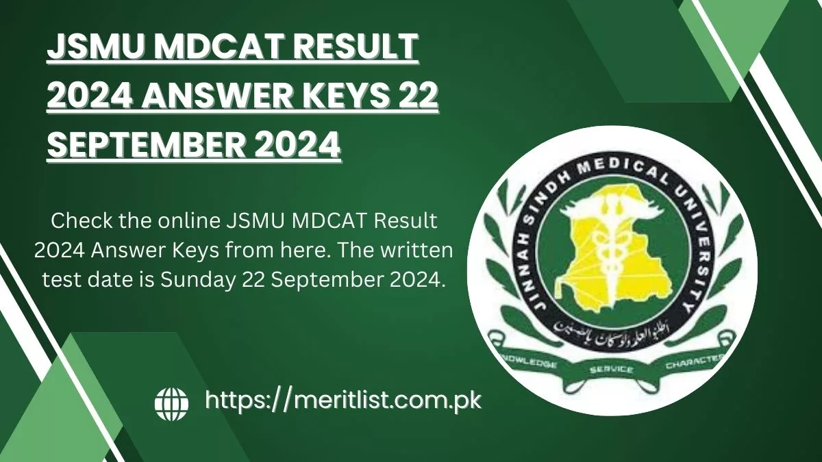JSMU MDCAT Result 2024 Answer Keys 22 September 2024