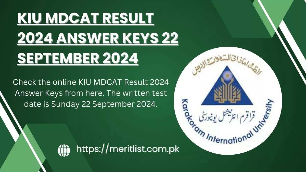 KIU MDCAT Result 2024 Answer Keys 22 September 2024