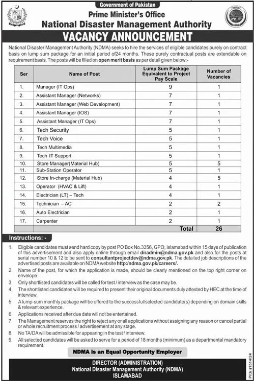 National Disaster Management Authority NDMA Jobs