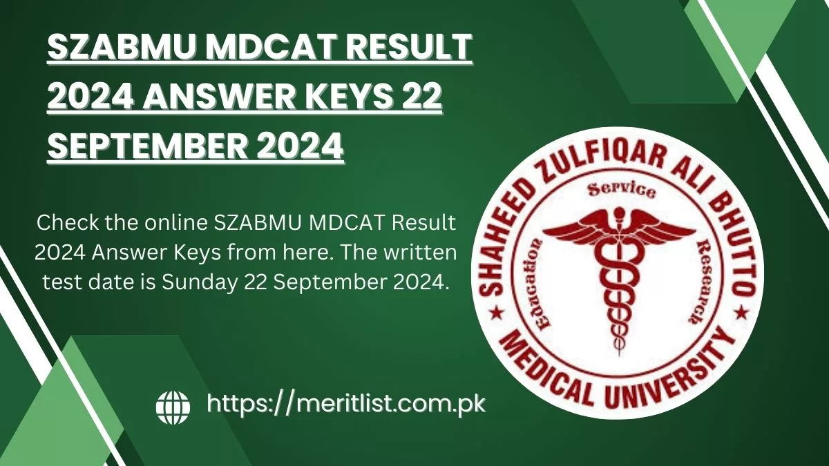 SZABMU MDCAT Result 2024 Answer Keys 22 September 2024