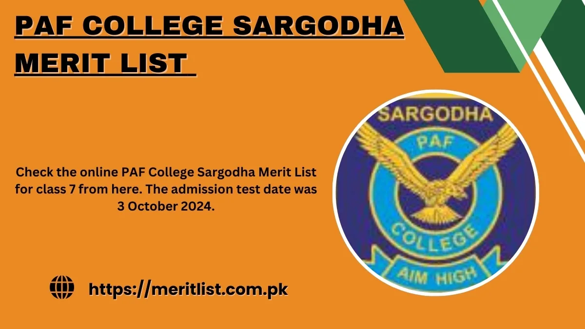PAF College Sargodha Merit List Class 7th 2024