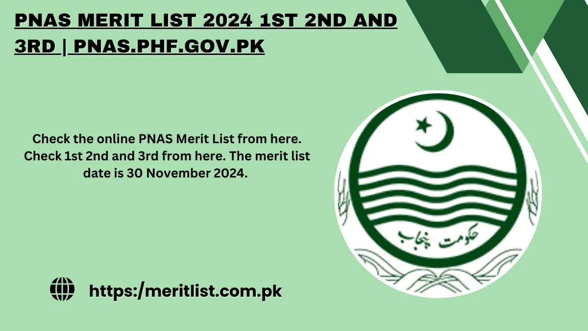 PNAS Merit List 2024 1st 2nd and 3rd | pnas.phf.gov.pk