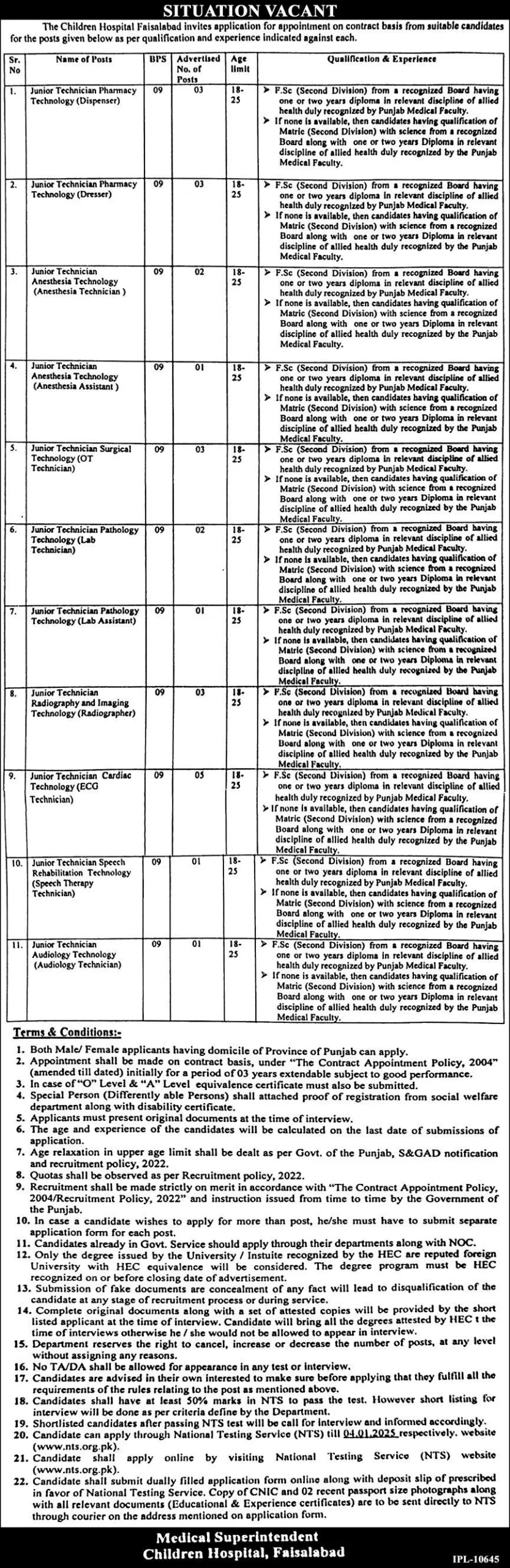 Government Jobs In Faisalabad Today For Lab Technician