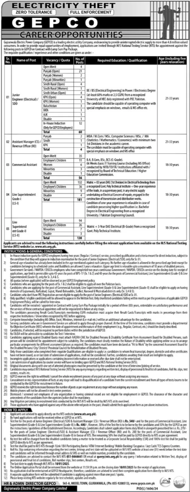Govt Jobs In Gujranwala Punjab Pakistan For Line Superintendent