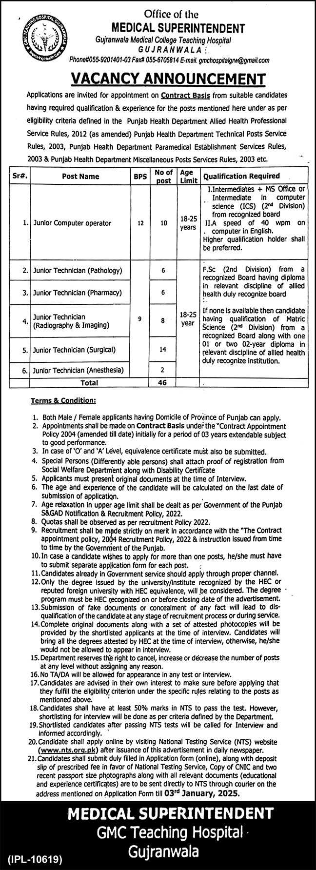Gujranwala Medical College Jobs