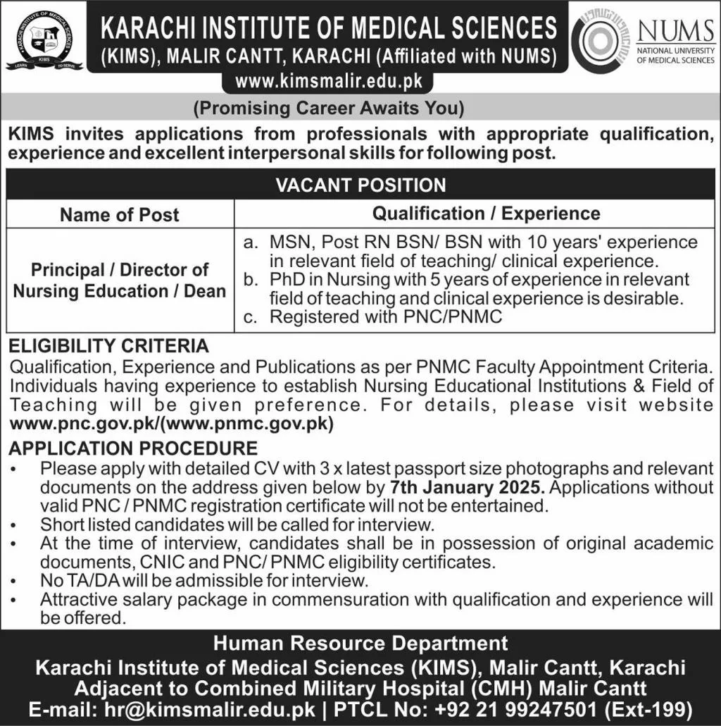 Karachi Institute Of Medical Sciences KIMS Jobs