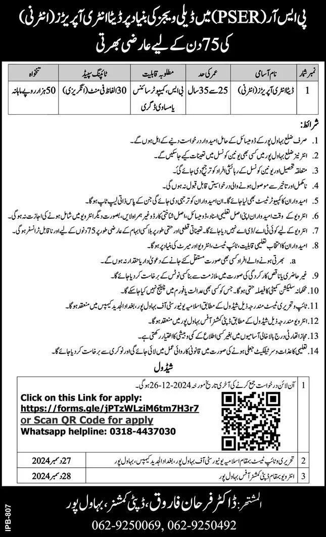 Bahawalpur Government Jobs For Office Boy