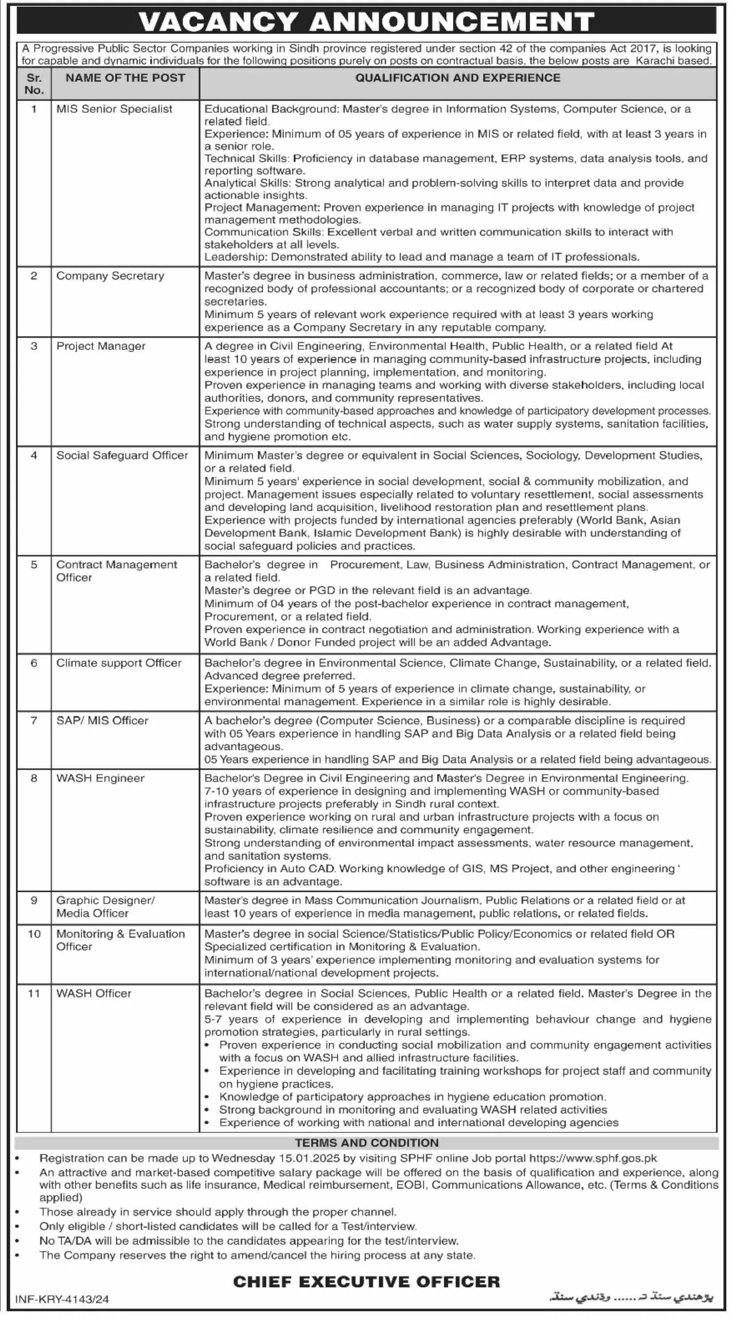 Government Jobs In Karachi Today For SAP Officer