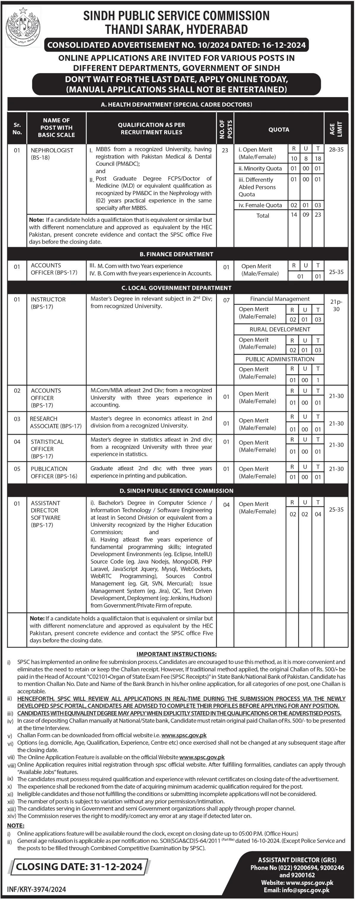 Sindh Public Service Commission SPSC Jobs