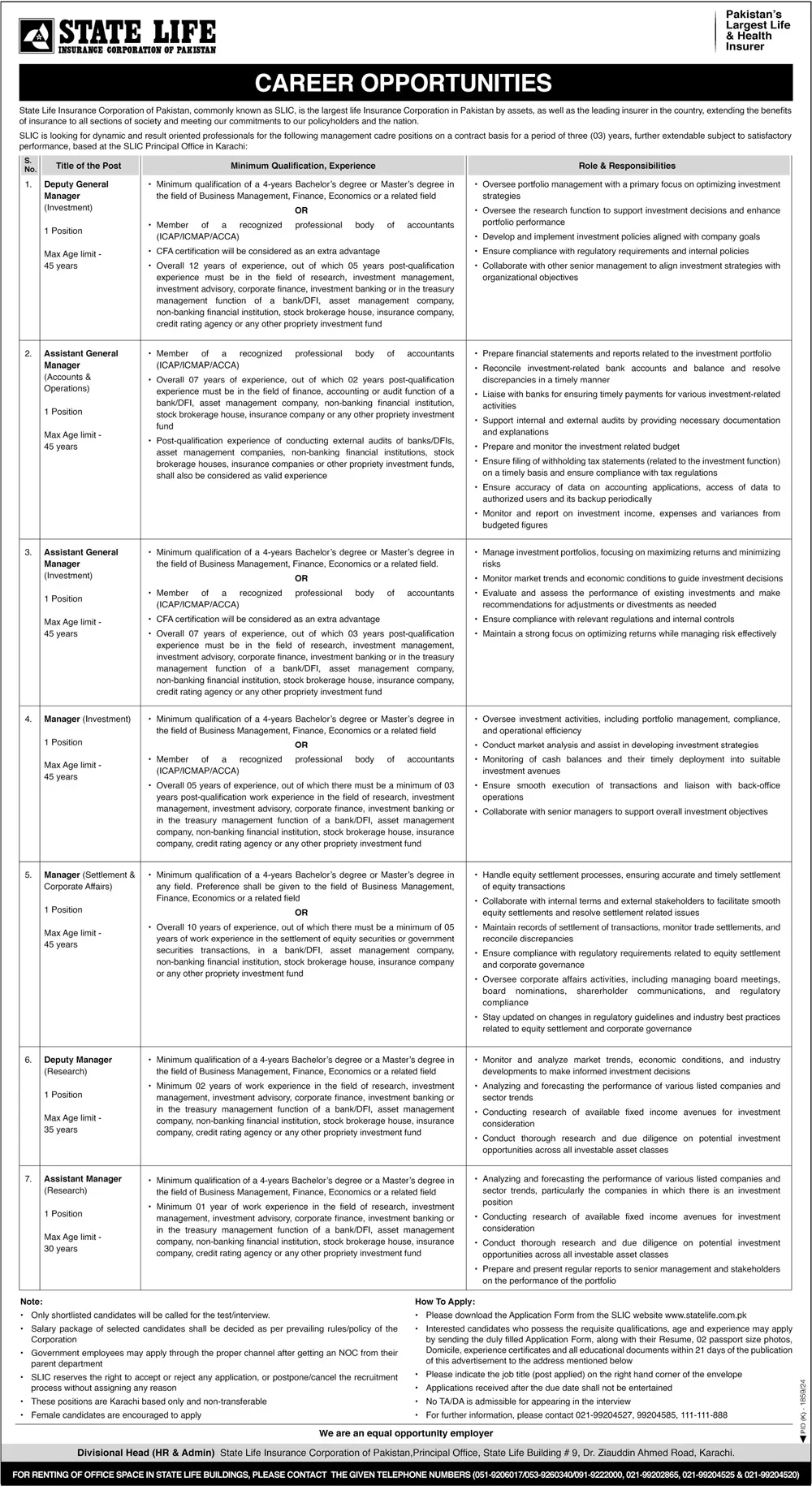 State Life Insurance Corporation of Pakistan Jobs