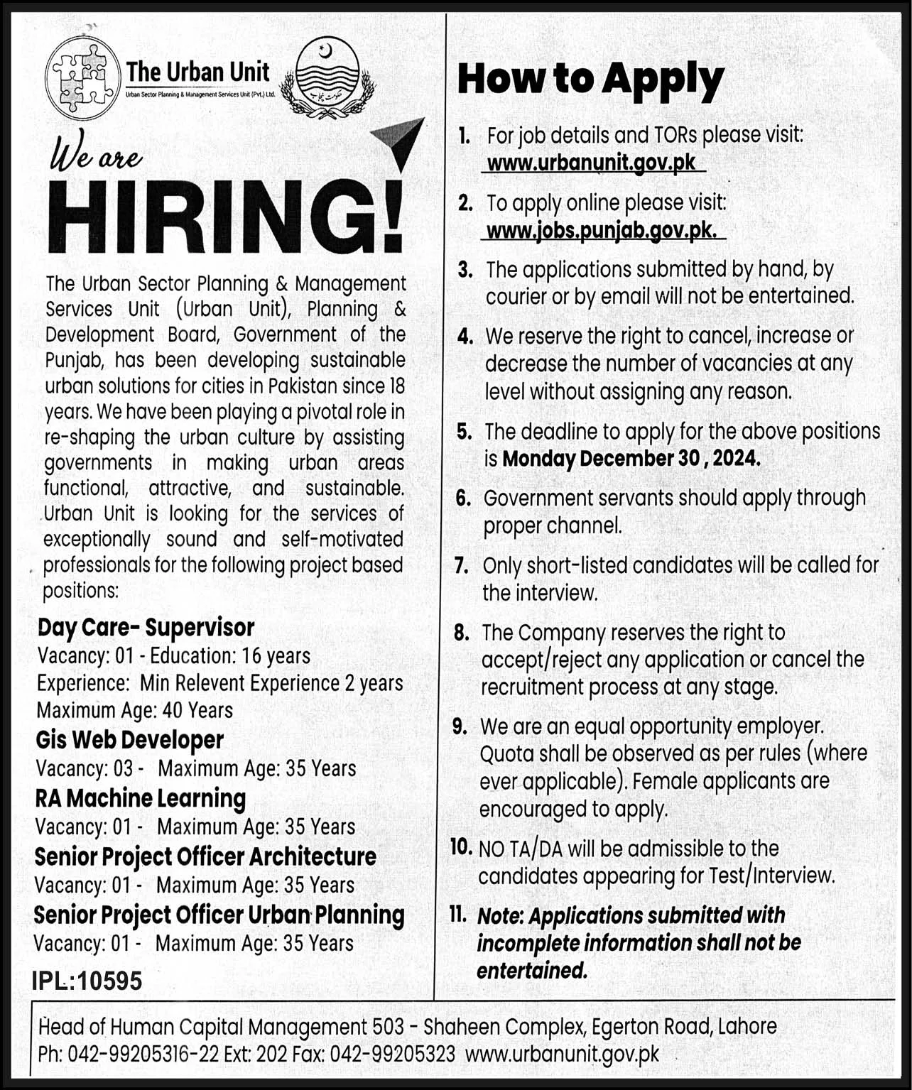 Government Jobs In Lahore Today For Day Care Supervisor