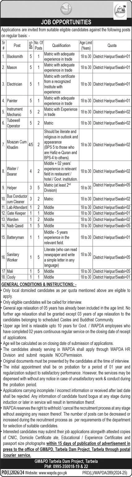 Government Jobs In Haripur Today For Helper