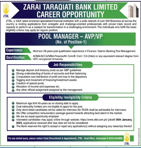 Zarai Taraqiati Bank ZTBL Jobs