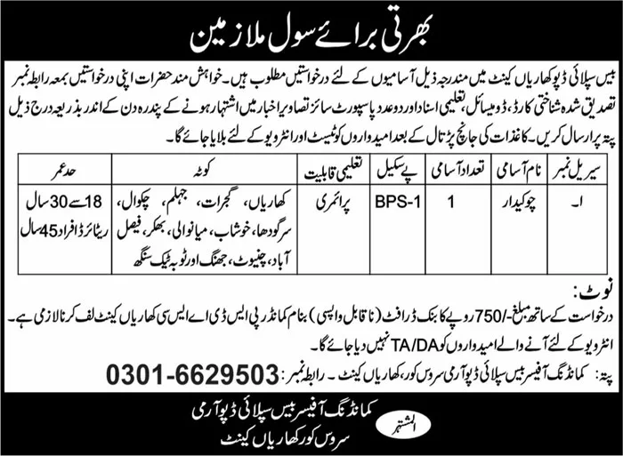 Govt Jobs In Kharian Today For Chowkidar