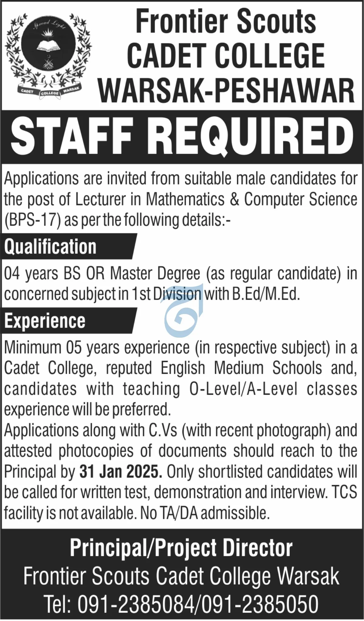Latest Government Jobs In Peshawar Today For Lecturer