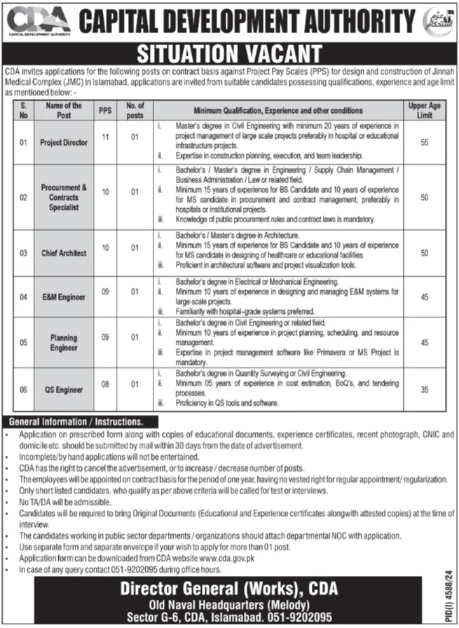 Islamabad Govt Jobs Today For Planning Engineer