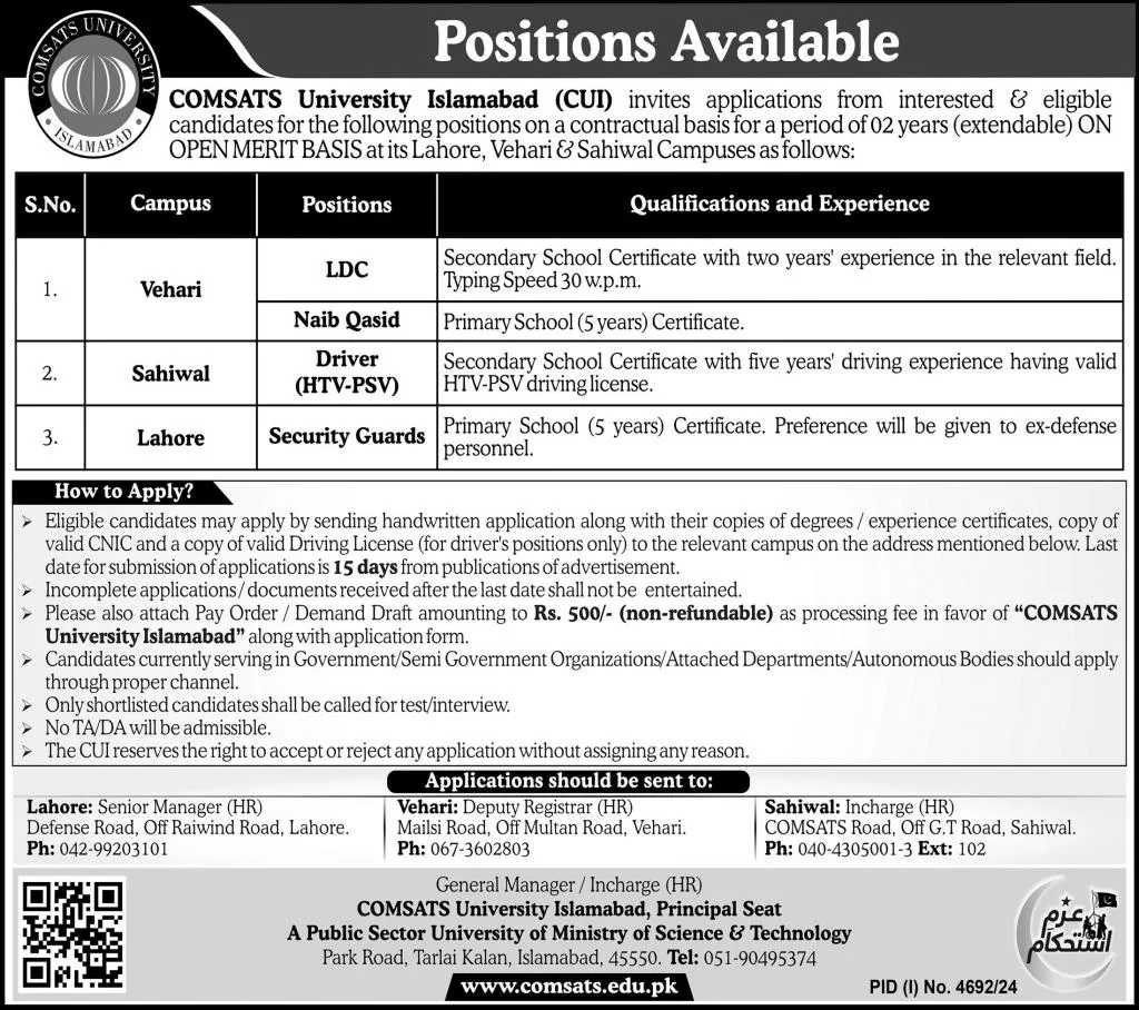 Government Jobs In Sahiwal For HTV Driver