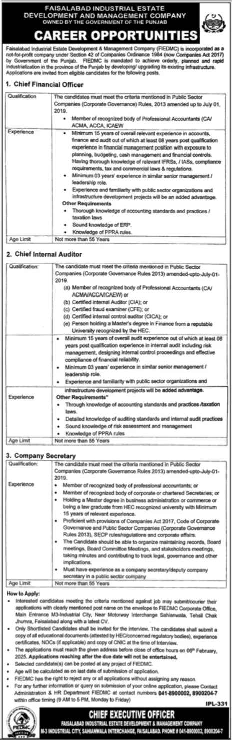 Govt Jobs In Faisalabad Today For Chief Internal Auditor