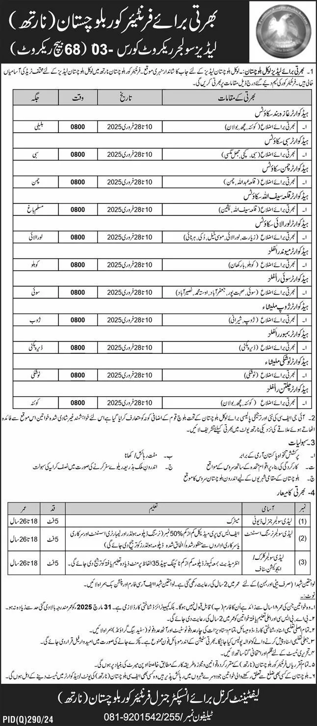 Latest Govt Jobs In Loralai Today For Lady Soldier Clerk