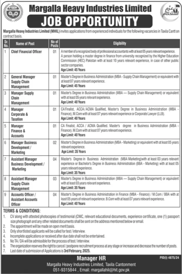 Latest Govt Jobs In Taxila Today For Manager Marketing