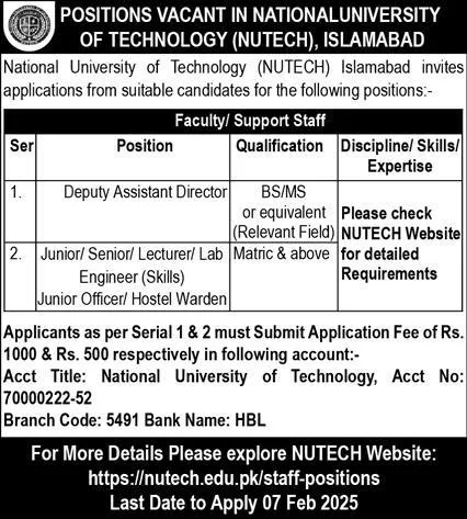 National University of Technology NUTECH Jobs